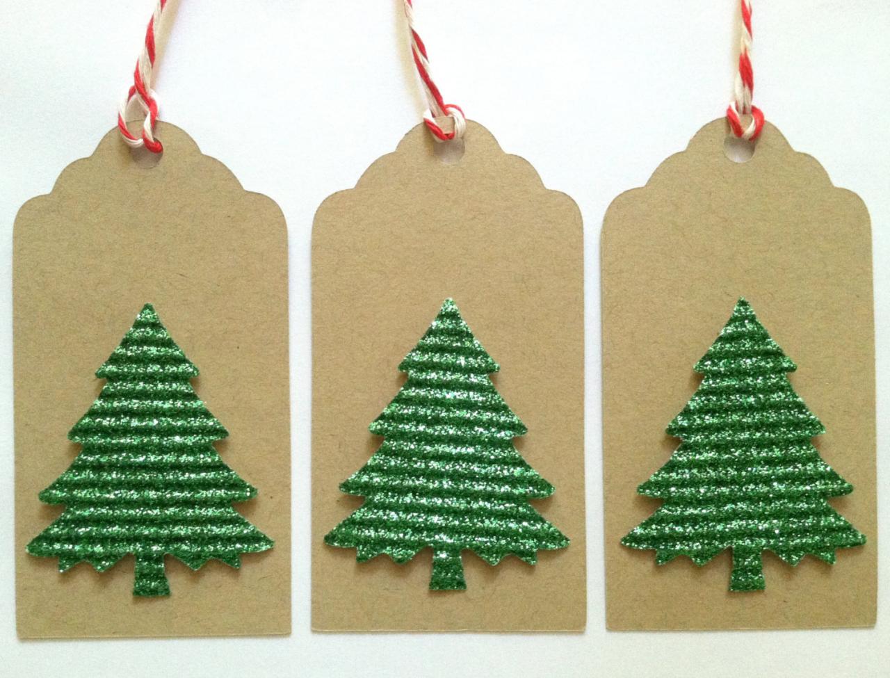 Christmas Tree Gift Tags, Green Glitter Tree Gift Tags