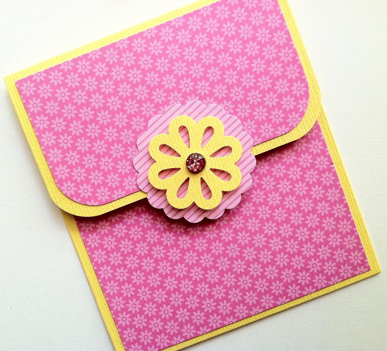 Pink Gift Card Holder, Pink Flower Gift Card Holder